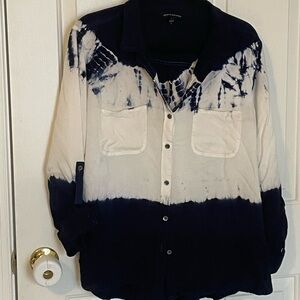Rock & Republic Blue and White Tie-Dye Button-Down Shirt XXL